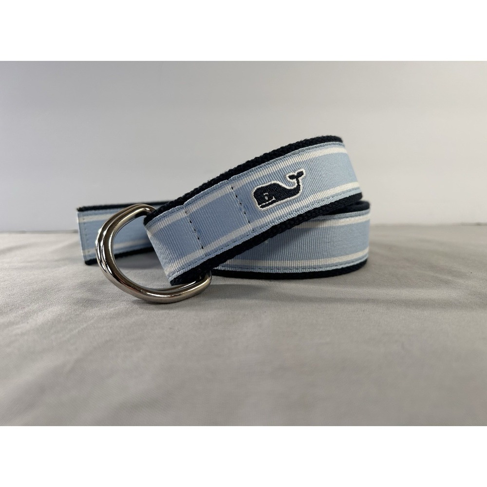 Vineyard Vines Stripe D-Ring Canvas Belt in blue Whale Logo men's Large Nautical